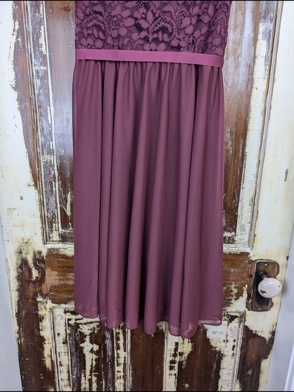 David’s Bridal Burgundy One Shoulder Lace Chiffon Dress Size 6 Evening Bridal - Picture 6 of 11